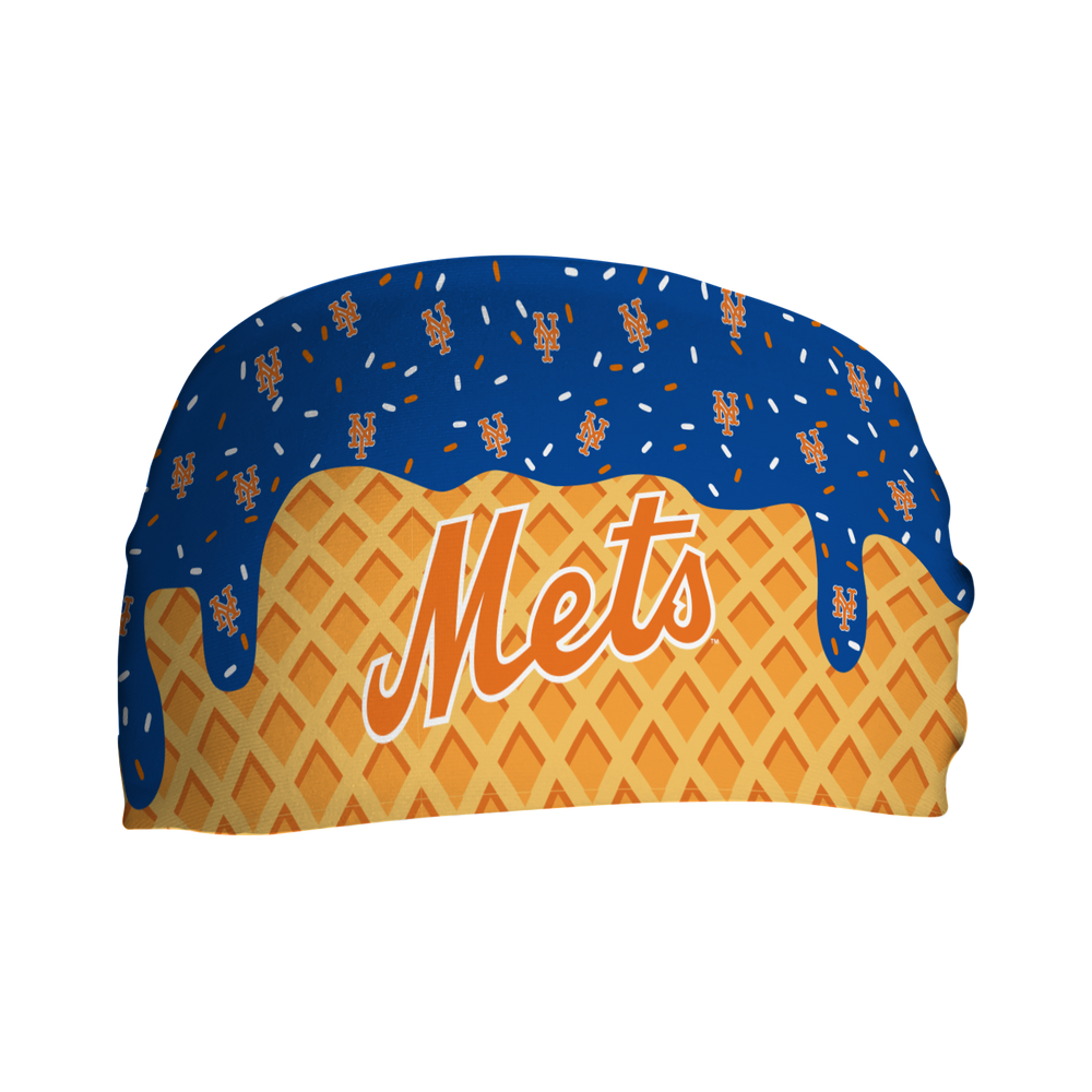 MLB licensed New York Mets cooling headband with Ice Cream Drip Wordmark. Made in the USA, Vertical Athletics brand.