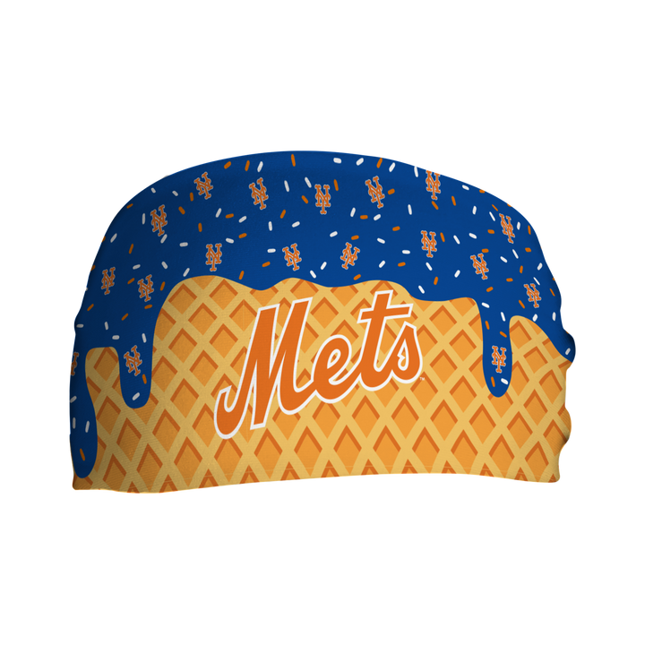 MLB licensed New York Mets cooling headband with Ice Cream Drip Wordmark. Made in the USA, Vertical Athletics brand.