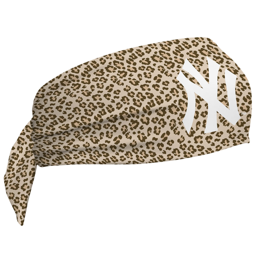 MLB New York Yankees wide tieback cooling headband with Cheetah Cap Logo. Vertical Athletics brand. Made in Mexico.
