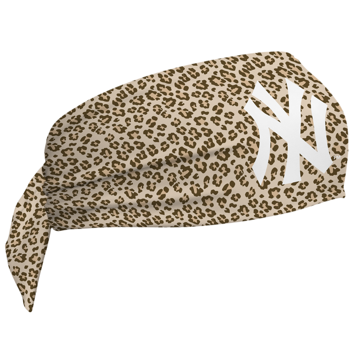 MLB New York Yankees wide tieback cooling headband with Cheetah Cap Logo. Vertical Athletics brand. Made in Mexico.