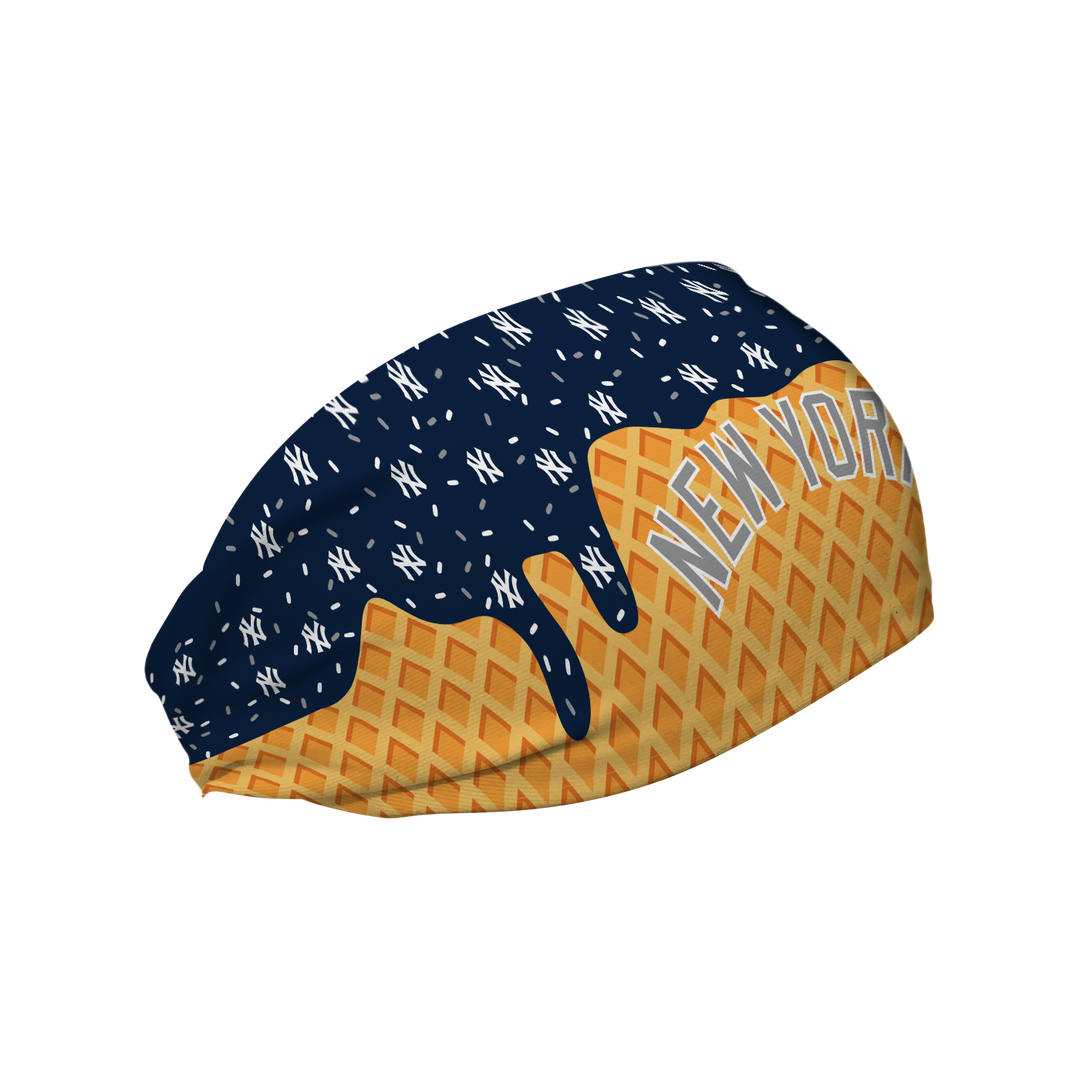 MLB licensed New York Yankees cooling headband with Ice Cream Drip Wordmark. Made in the USA, Vertical Athletics brand.