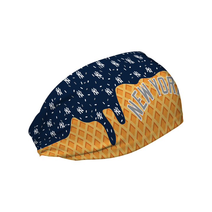 MLB licensed New York Yankees cooling headband with Ice Cream Drip Wordmark. Made in the USA, Vertical Athletics brand.