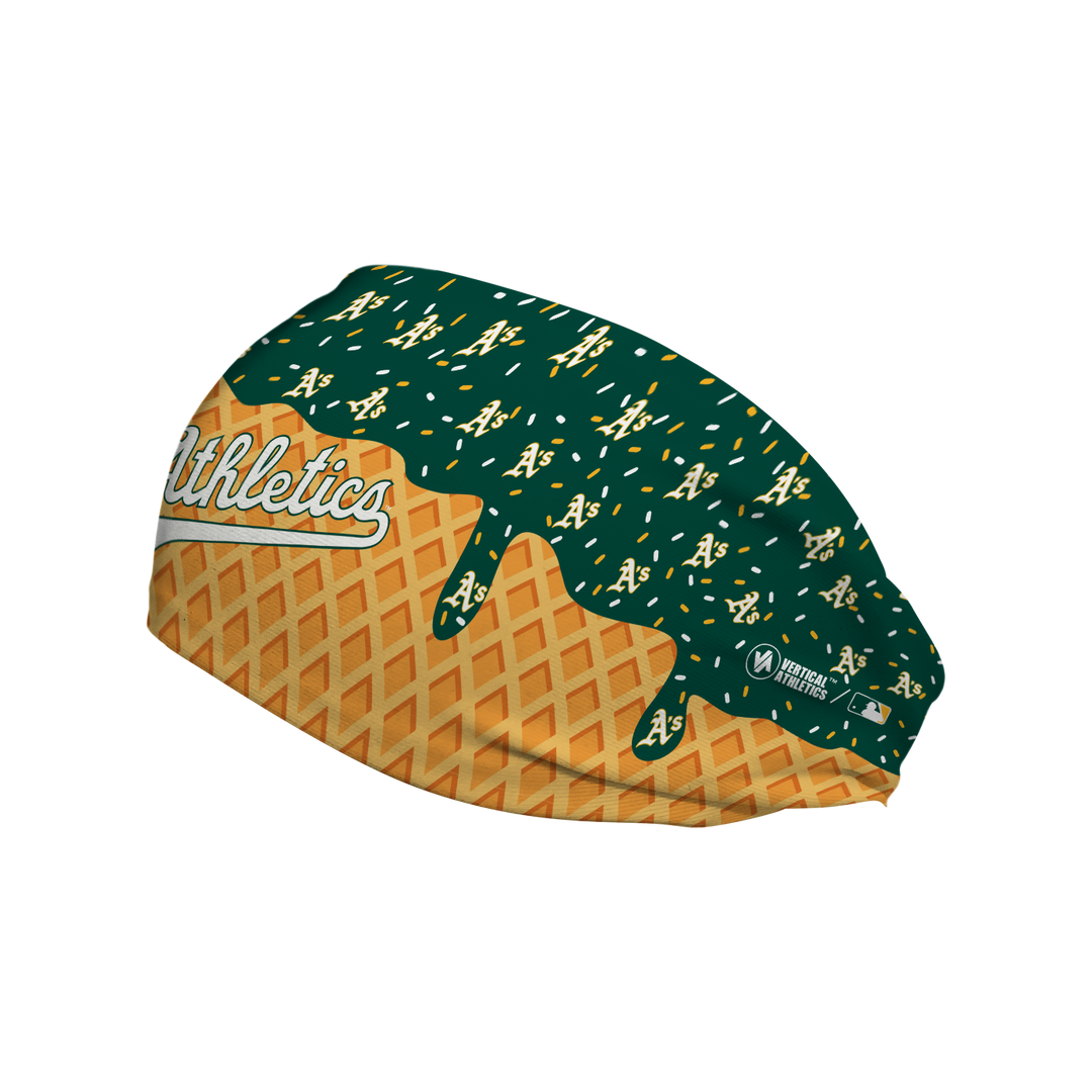 MLB licensed Athletics cooling headband with Ice Cream Drip Wordmark. Made in the USA, Vertical Athletics brand.