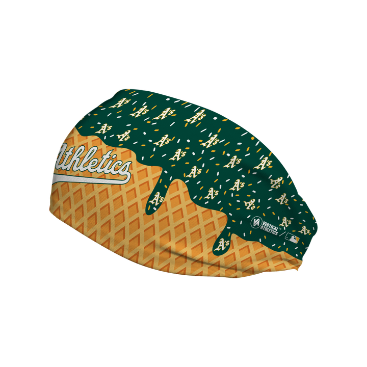 MLB licensed Athletics cooling headband with Ice Cream Drip Wordmark. Made in the USA, Vertical Athletics brand.