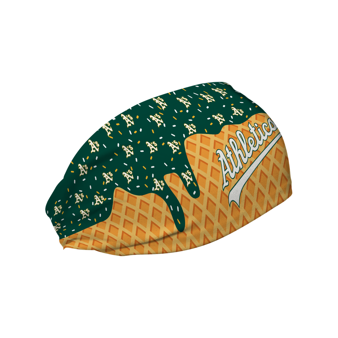 MLB licensed Athletics cooling headband with Ice Cream Drip Wordmark. Made in the USA, Vertical Athletics brand.