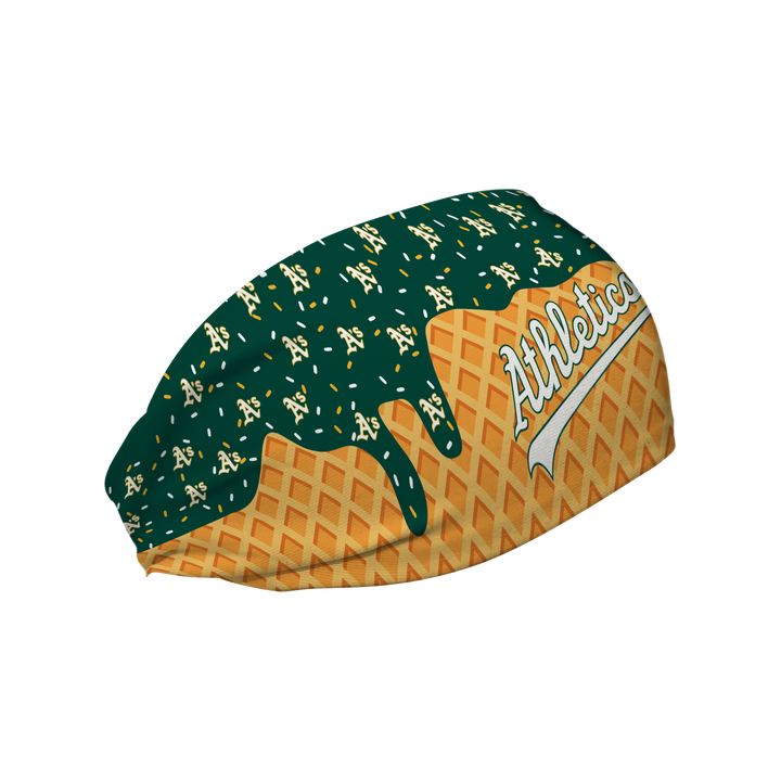 MLB licensed Athletics cooling headband with Ice Cream Drip Wordmark. Made in the USA, Vertical Athletics brand.