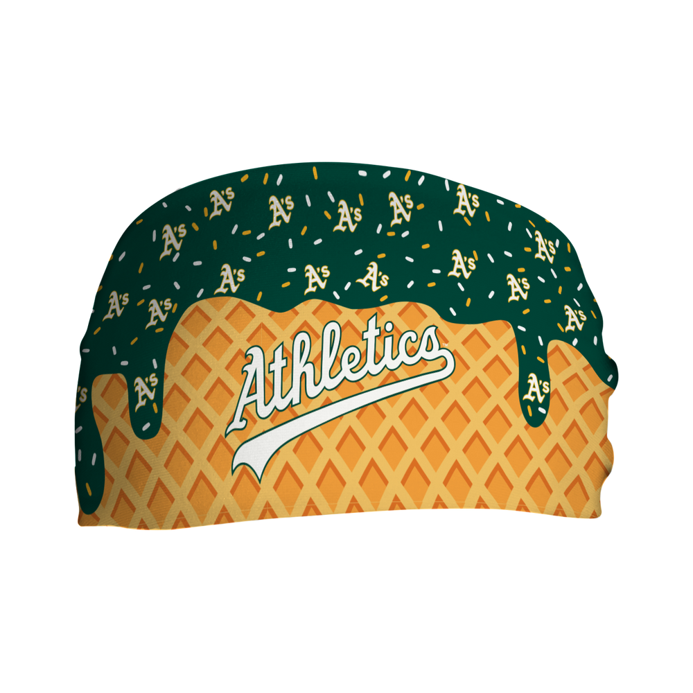 MLB licensed Athletics cooling headband with Ice Cream Drip Wordmark. Made in the USA, Vertical Athletics brand.