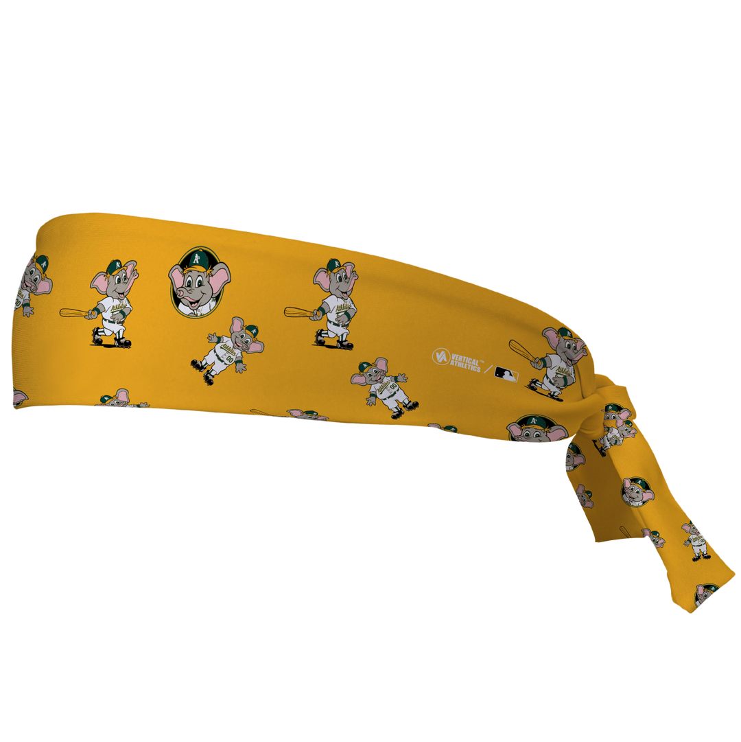 MLB Athletics tieback cooling headband with Mascot All Over. Vertical Athletics brand. Made in Mexico.