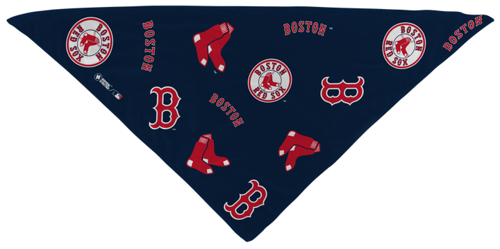 MLB Boston Red Sox cooling triangle bandana with logos all over. Made in USA, Vertical Athletics brand. 