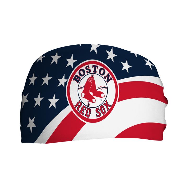 MLB Boston Red Sox Stars and Stripes cooling headband with Coop Logo. Made in USA, Vertical Athletics brand.  