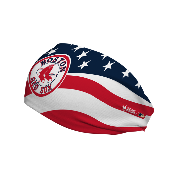 MLB Boston Red Sox Stars and Stripes cooling headband with Coop Logo. Made in USA, Vertical Athletics brand.  