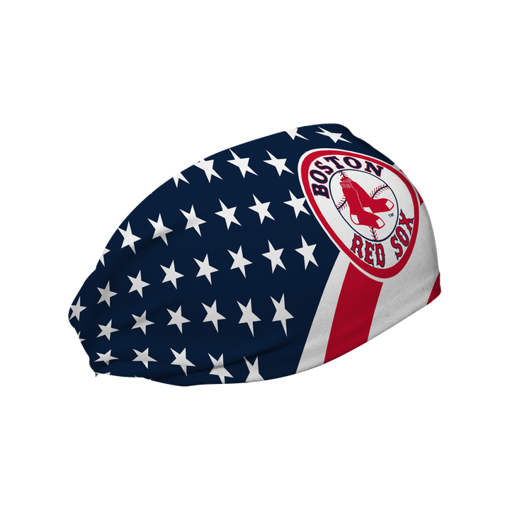 MLB Boston Red Sox Stars and Stripes cooling headband with Coop Logo. Made in USA, Vertical Athletics brand.  