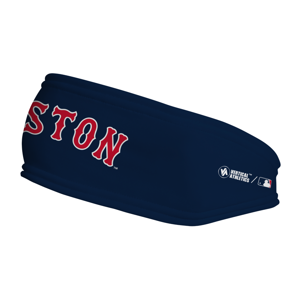 MLB Boston Red Sox fleece headband with Wordmark. Made in the USA, Vertical Athletics brand.  