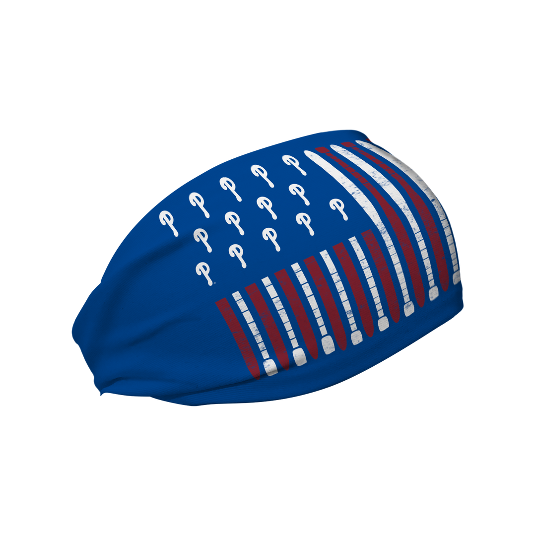 MLB licensed Philadelphia Phillies blue cooling headband with Baseball Flag logo. Made in the USA, Vertical Athletics brand.