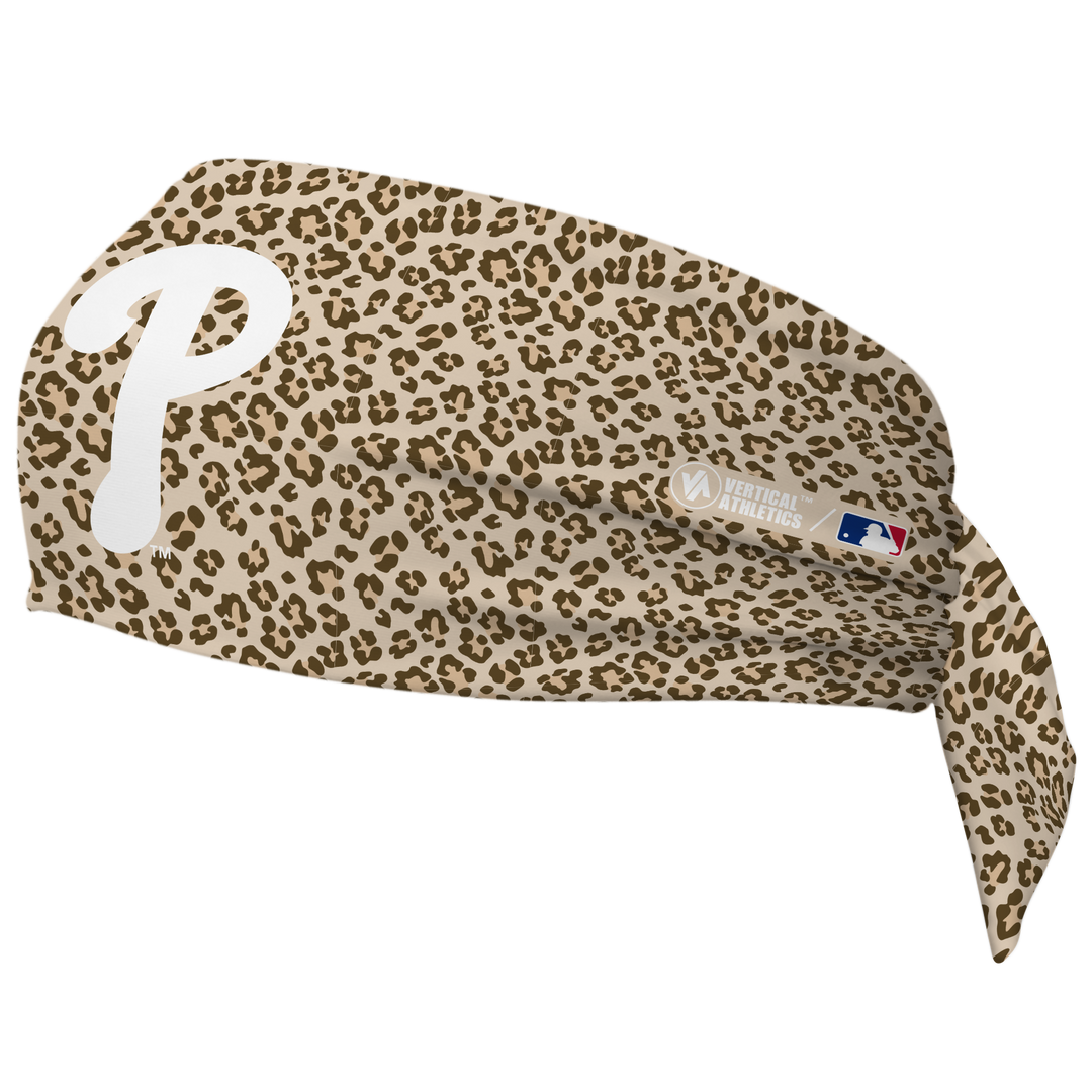 MLB Philadelphia Phillies wide tieback cooling headband with Cheetah Cap Logo. Vertical Athletics brand. Made in Mexico.