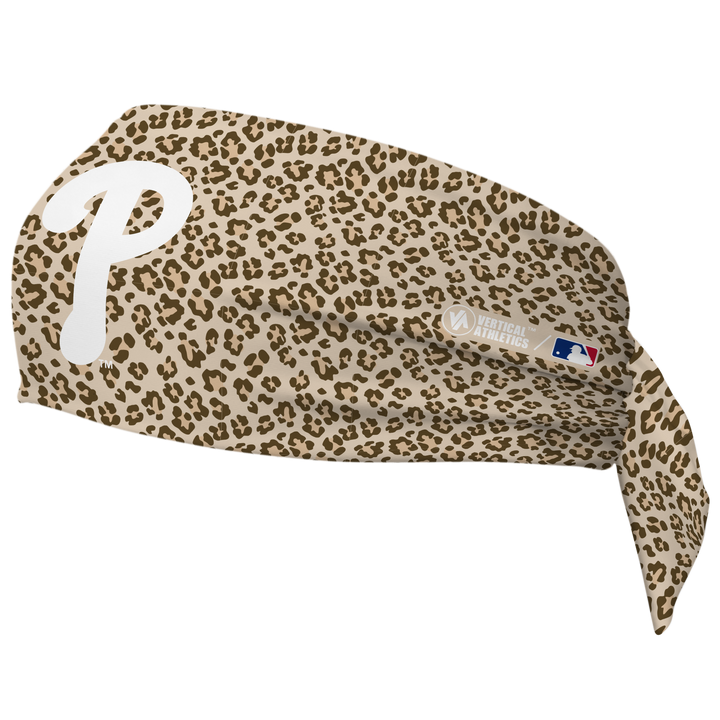MLB Philadelphia Phillies wide tieback cooling headband with Cheetah Cap Logo. Vertical Athletics brand. Made in Mexico.