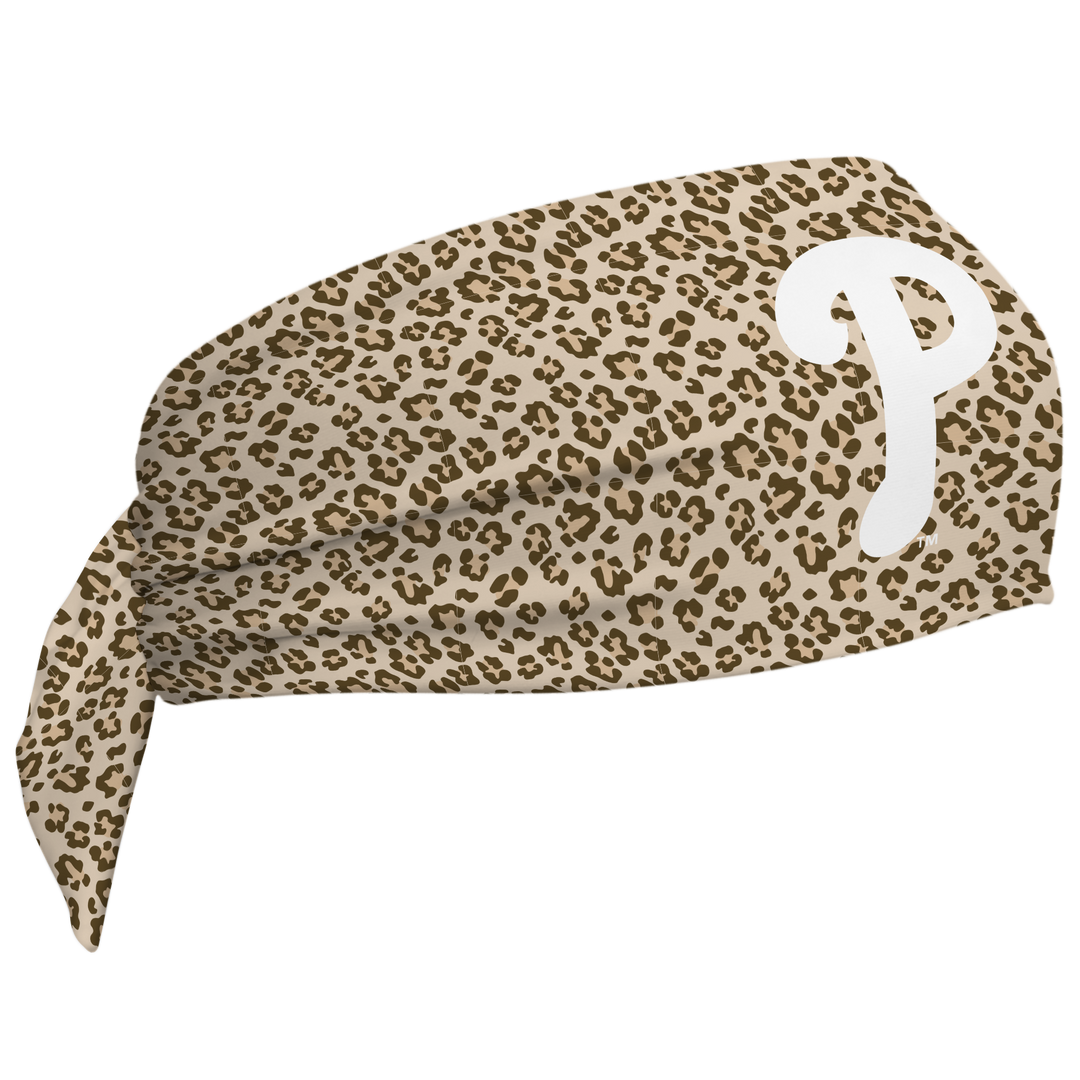 MLB Philadelphia Phillies wide tieback cooling headband with Cheetah Cap Logo. Vertical Athletics brand. Made in Mexico.