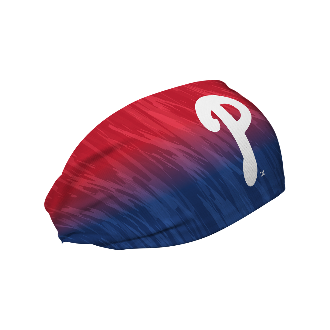 Philadelphia Philies Ombre Fade Cooling Headband with Cap Logo. Made in USA, Vertical Athletics brand.  