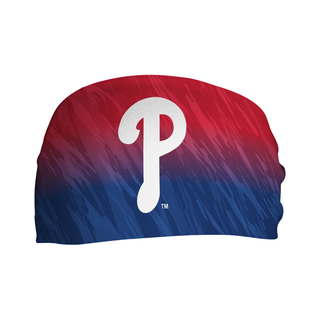 Philadelphia Philies Ombre Fade Cooling Headband with Cap Logo. Made in USA, Vertical Athletics brand.  