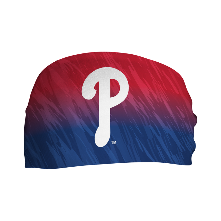 Philadelphia Philies Ombre Fade Cooling Headband with Cap Logo. Made in USA, Vertical Athletics brand.  
