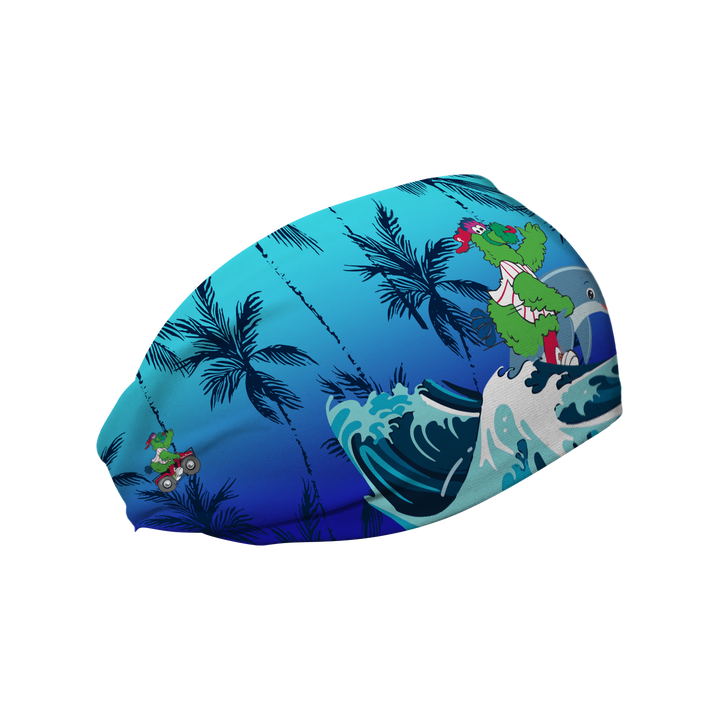 MLB Philadelphia Phillies cooling headband with Phanatic on a Dolphin. Made in the USA, Vertical Athletics brand.