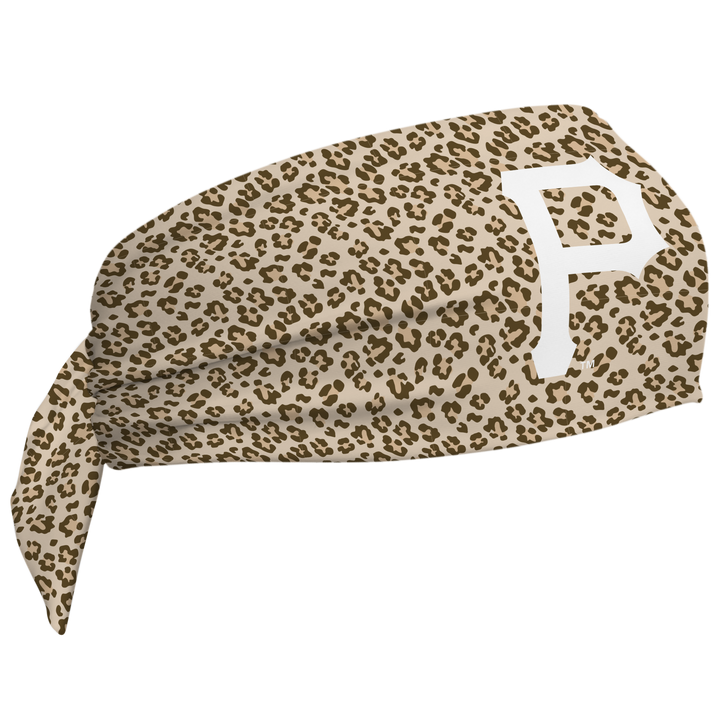 MLB Pittsburgh Pirates wide tieback cooling headband with Cheetah Cap Logo. Vertical Athletics brand. Made in Mexico.