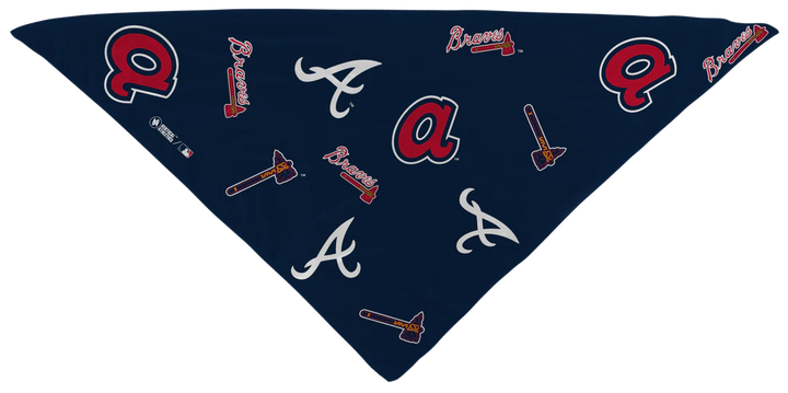 MLB licensed Atlanta Braves Triple Play Cooling Bundle: Cooling Triangle Bandana with All Over logo. Made in USA. Vertical Athletics Brand. 