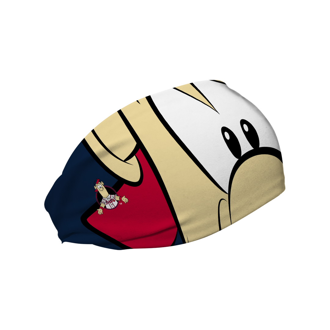 MLB Atlanta Braves cooling headband with Blooper mascot stare. Made in USA, Vertical Athletics brand. 