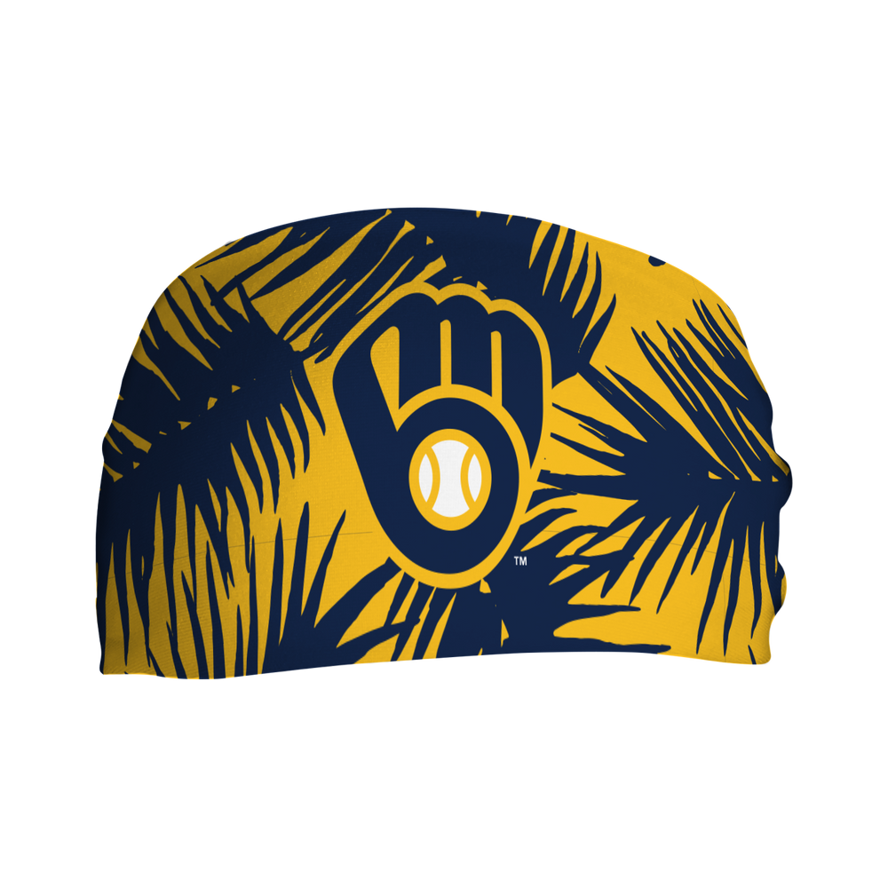 MLB licensed Milwaukee Brewers cooling headband with Big Palm cap logo. Made in the USA, Vertical Athletics brand.