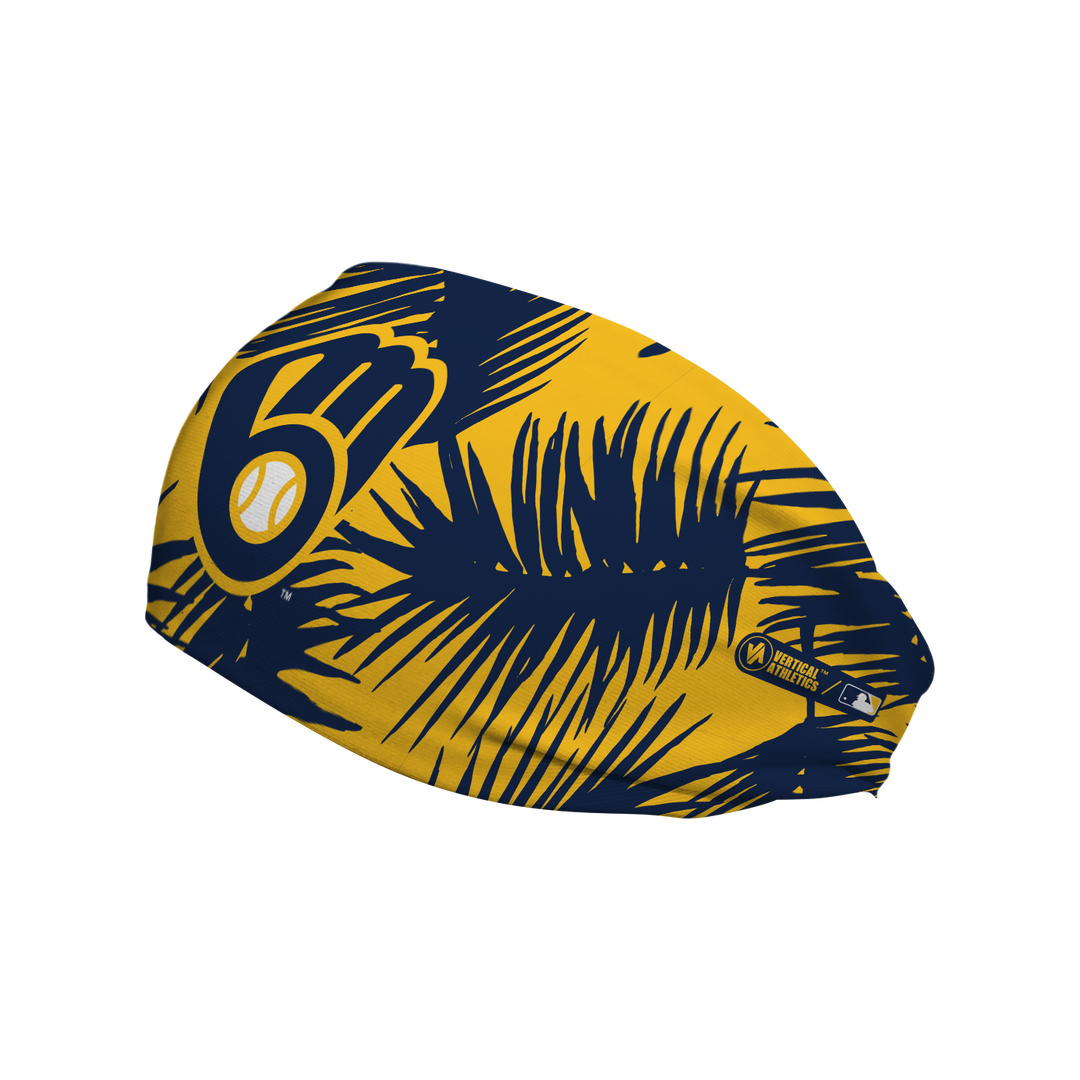MLB licensed Milwaukee Brewers cooling headband with Big Palm cap logo. Made in the USA, Vertical Athletics brand.