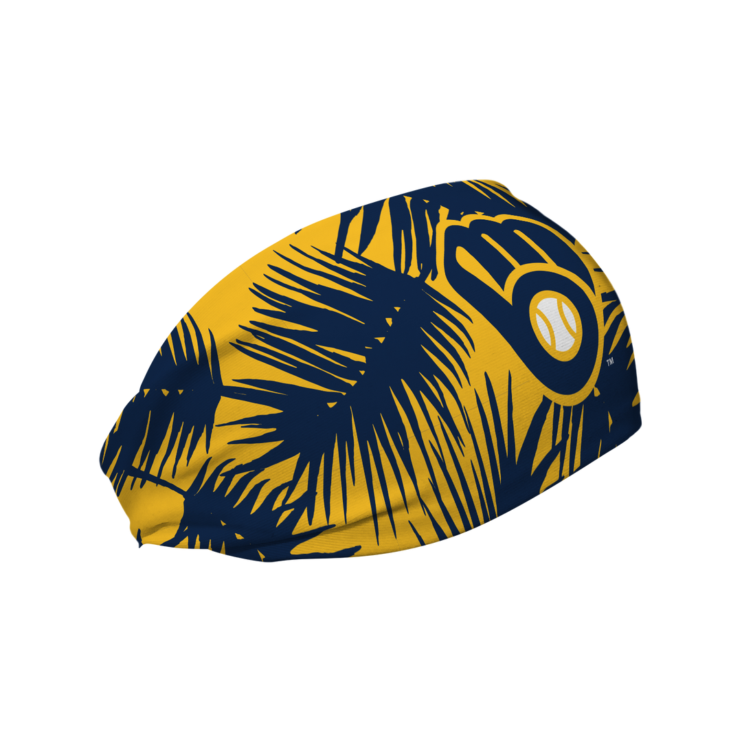 MLB licensed Milwaukee Brewers cooling headband with Big Palm cap logo. Made in the USA, Vertical Athletics brand.