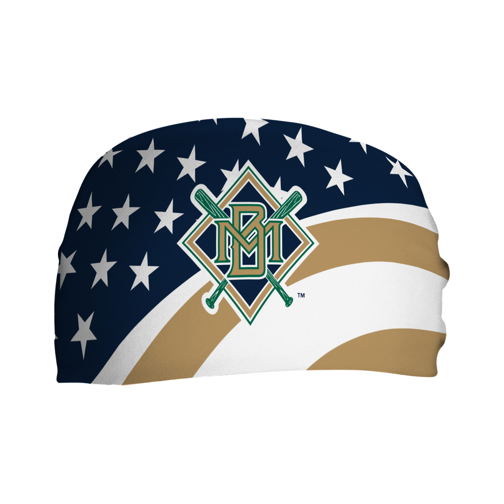 MLB Milwaukee Brewers Stars and Stripes cooling headband with Coop Logo. Made in USA, Vertical Athletics brand.  