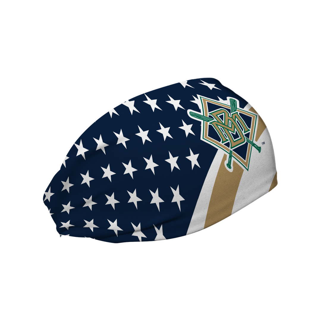 MLB Milwaukee Brewers Stars and Stripes cooling headband with Coop Logo. Made in USA, Vertical Athletics brand.  