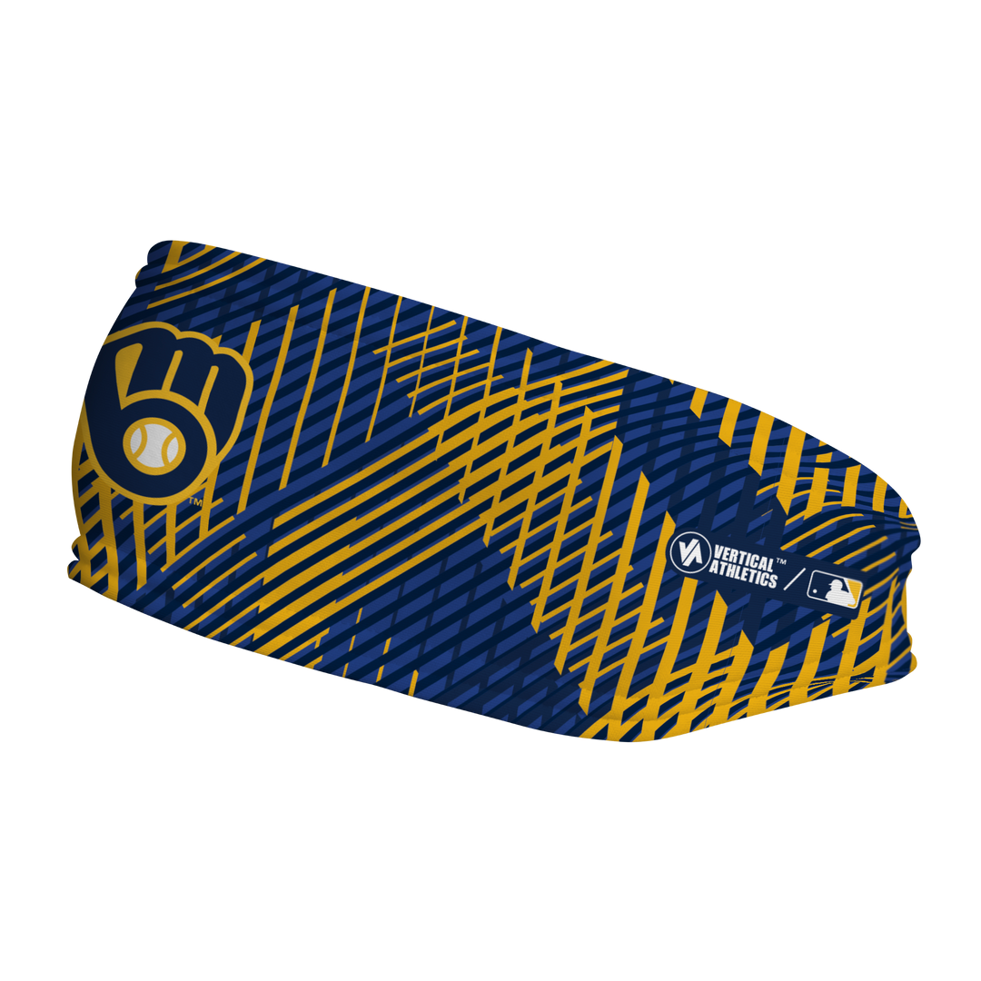 MLB Milwaukee Brewers fleece headband with Sport Plaid. Made in USA, Vertical Athletics brand.