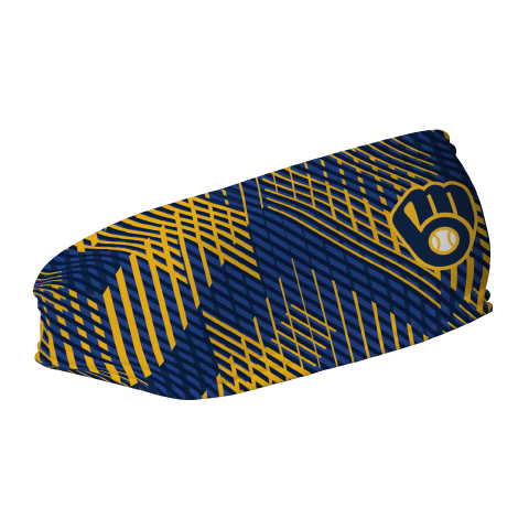 MLB Milwaukee Brewers fleece headband with Sport Plaid. Made in USA, Vertical Athletics brand.