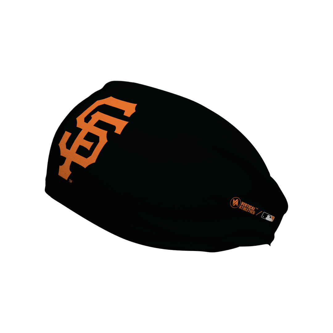 MLB San Francisco Giants black cooling headband with cap logo. Made in USA, Vertical Athletics brand. 
