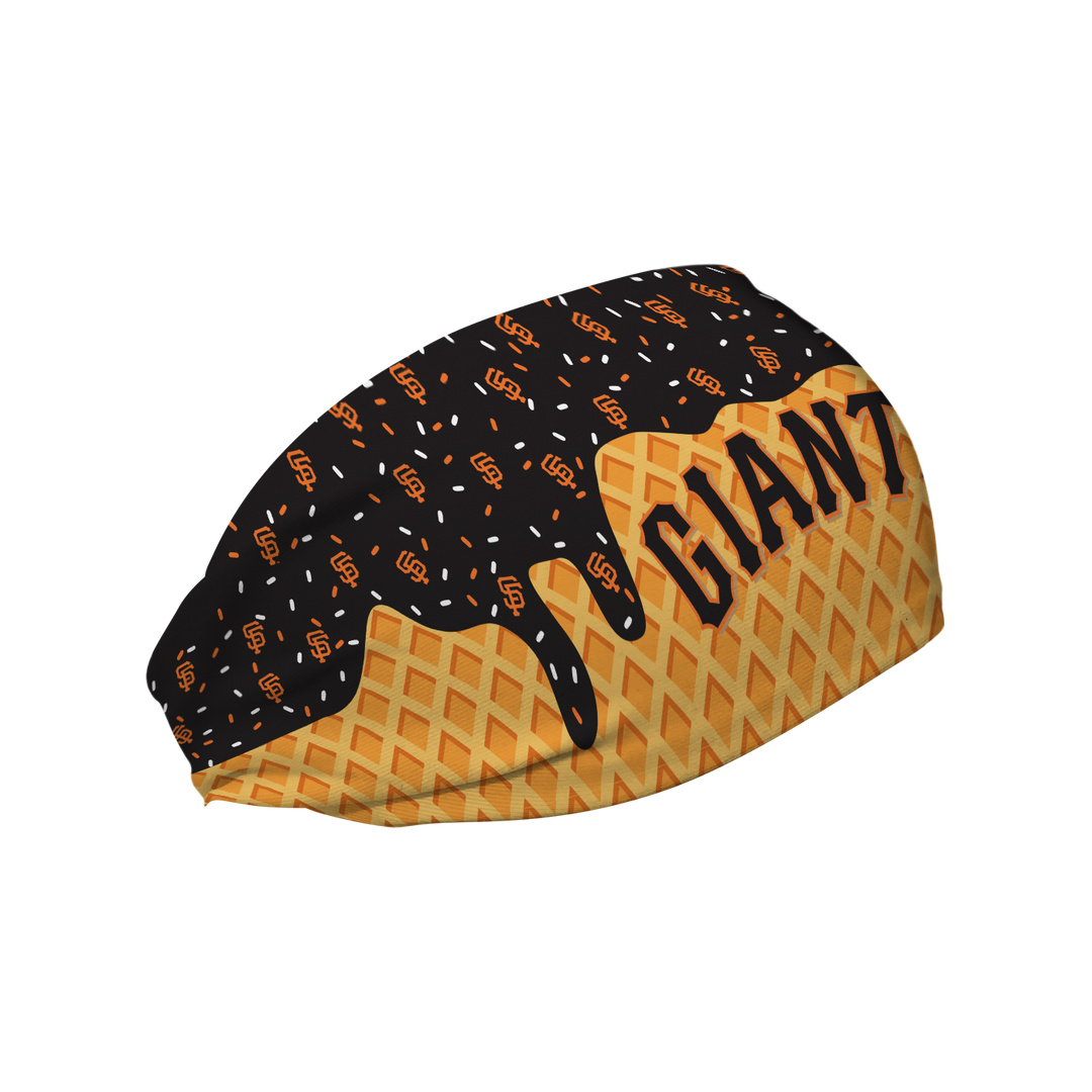 MLB licensed San Francisco Giants cooling headband with Ice Cream Drip Wordmark. Made in the USA, Vertical Athletics brand.