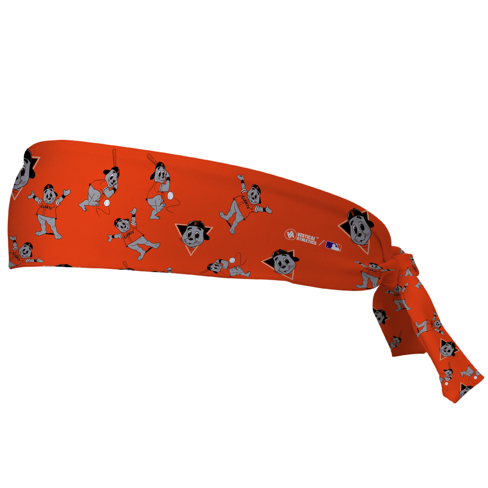 MLB San Francisco Giants tieback cooling headband with Mascot All Over. Vertical Athletics brand. Made in Mexico.