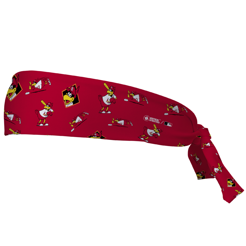 MLB St. Louis Cardinals tieback cooling headband with Mascot All Over. Vertical Athletics brand. Made in Mexico.