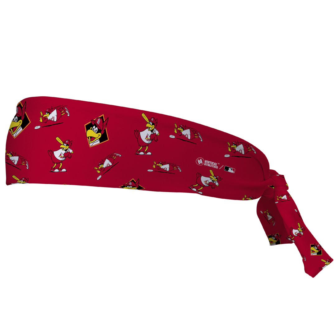 MLB St. Louis Cardinals tieback cooling headband with Mascot All Over. Vertical Athletics brand. Made in Mexico.