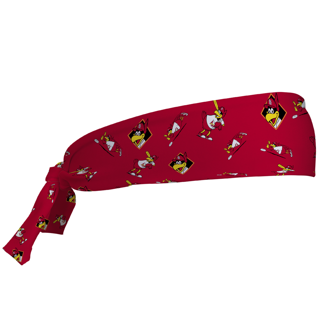 MLB St. Louis Cardinals tieback cooling headband with Mascot All Over. Vertical Athletics brand. Made in Mexico.