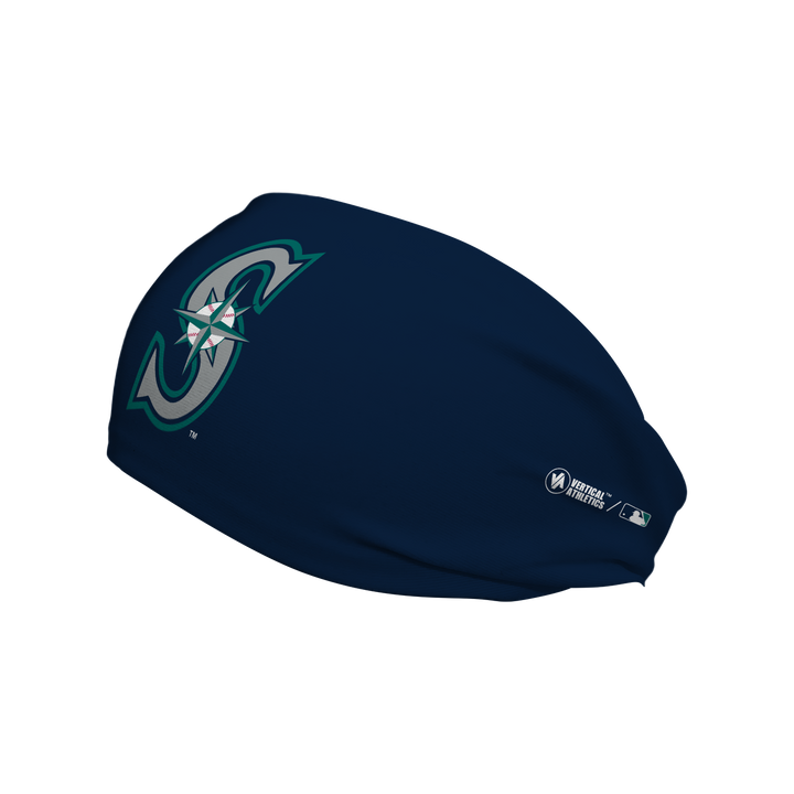 MLB Seattle Mariners navy cooling headband with cap logo. Made in USA, Vertical Athletics brand.  