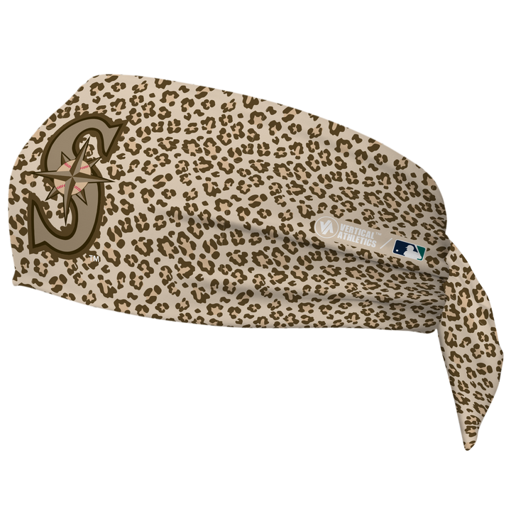 MLB Seattle Mariners wide tieback cooling headband with Cheetah Cap Logo. Vertical Athletics brand. Made in Mexico.