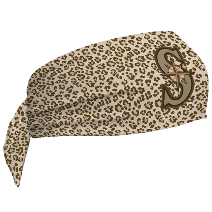 MLB Seattle Mariners wide tieback cooling headband with Cheetah Cap Logo. Vertical Athletics brand. Made in Mexico.