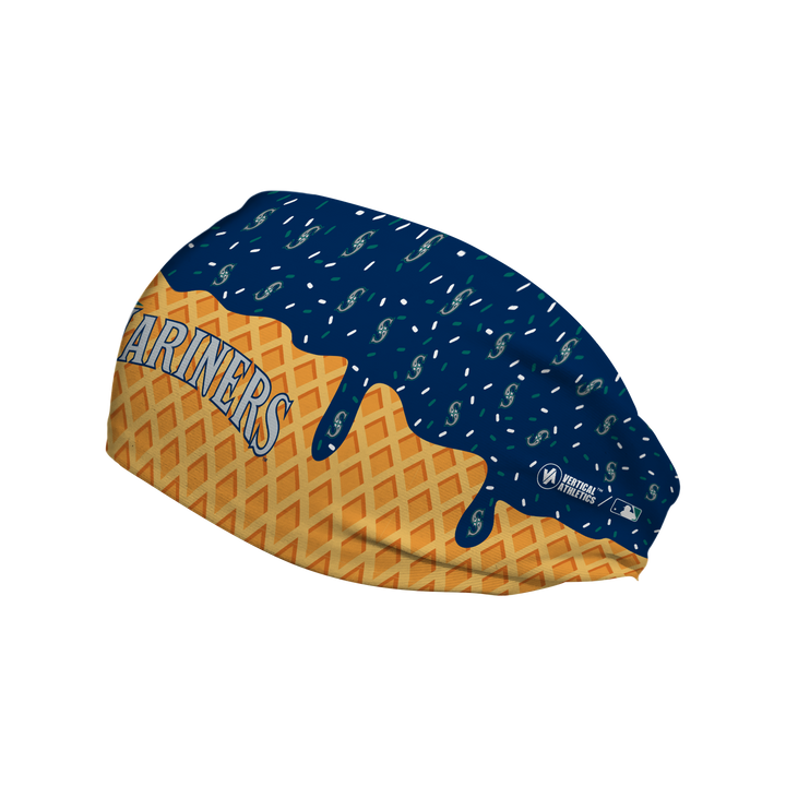 MLB licensed Seattle Mariners cooling headband with Ice Cream Drip Wordmark. Made in the USA, Vertical Athletics brand.