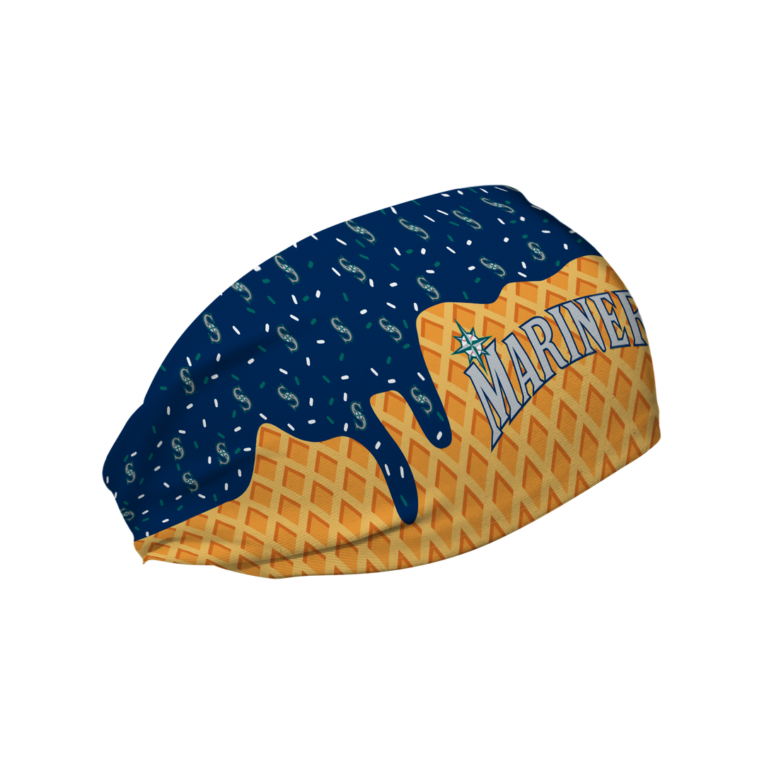 MLB licensed Seattle Mariners cooling headband with Ice Cream Drip Wordmark. Made in the USA, Vertical Athletics brand.