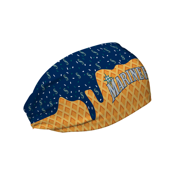 MLB licensed Seattle Mariners cooling headband with Ice Cream Drip Wordmark. Made in the USA, Vertical Athletics brand.