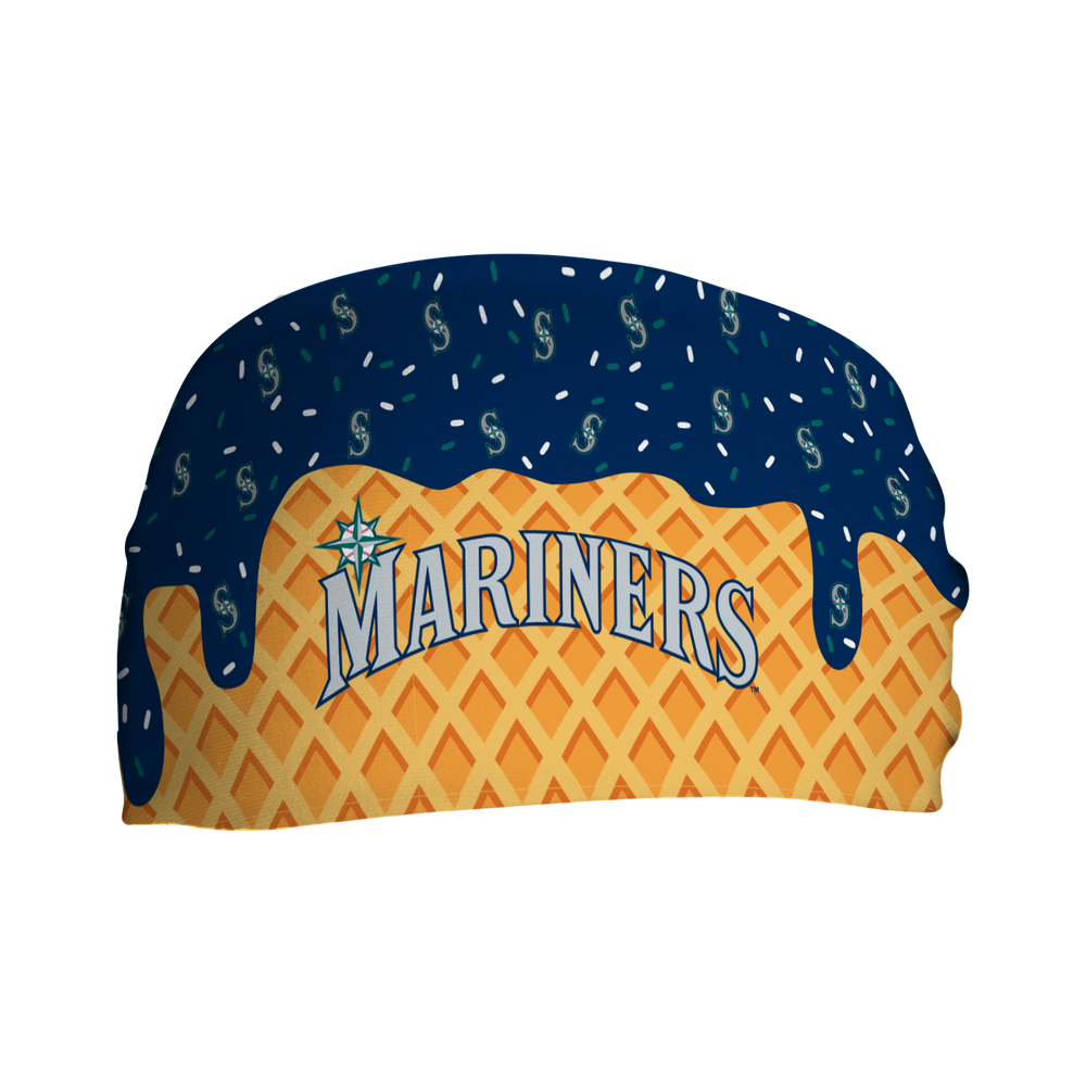 MLB licensed Seattle Mariners cooling headband with Ice Cream Drip Wordmark. Made in the USA, Vertical Athletics brand.