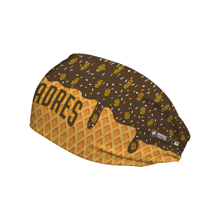 MLB licensed San Diego Padres cooling headband with Ice Cream Drip Wordmark. Made in the USA, Vertical Athletics brand.