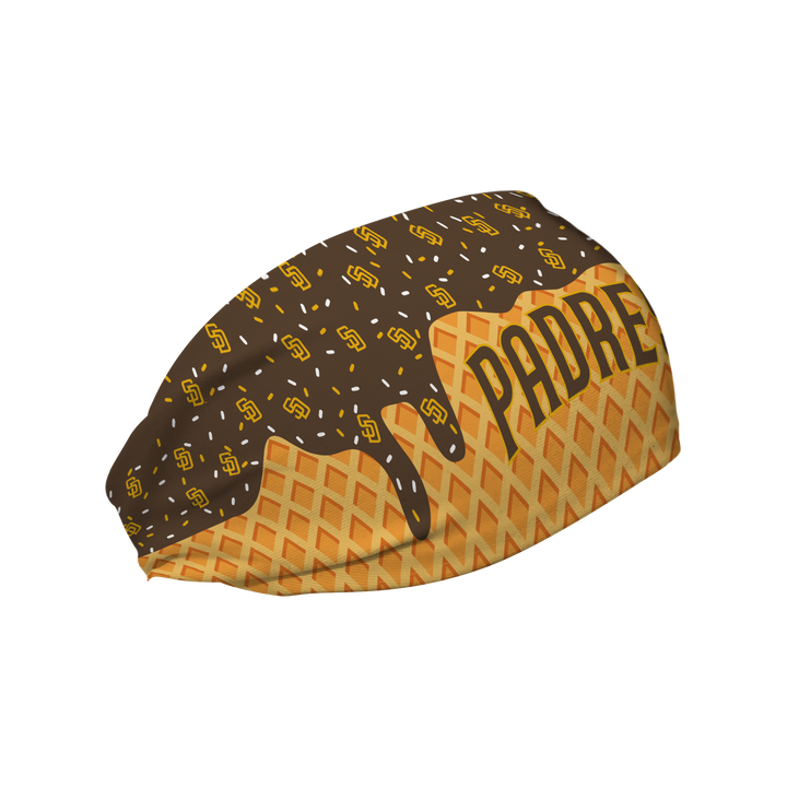 MLB licensed San Diego Padres cooling headband with Ice Cream Drip Wordmark. Made in the USA, Vertical Athletics brand.